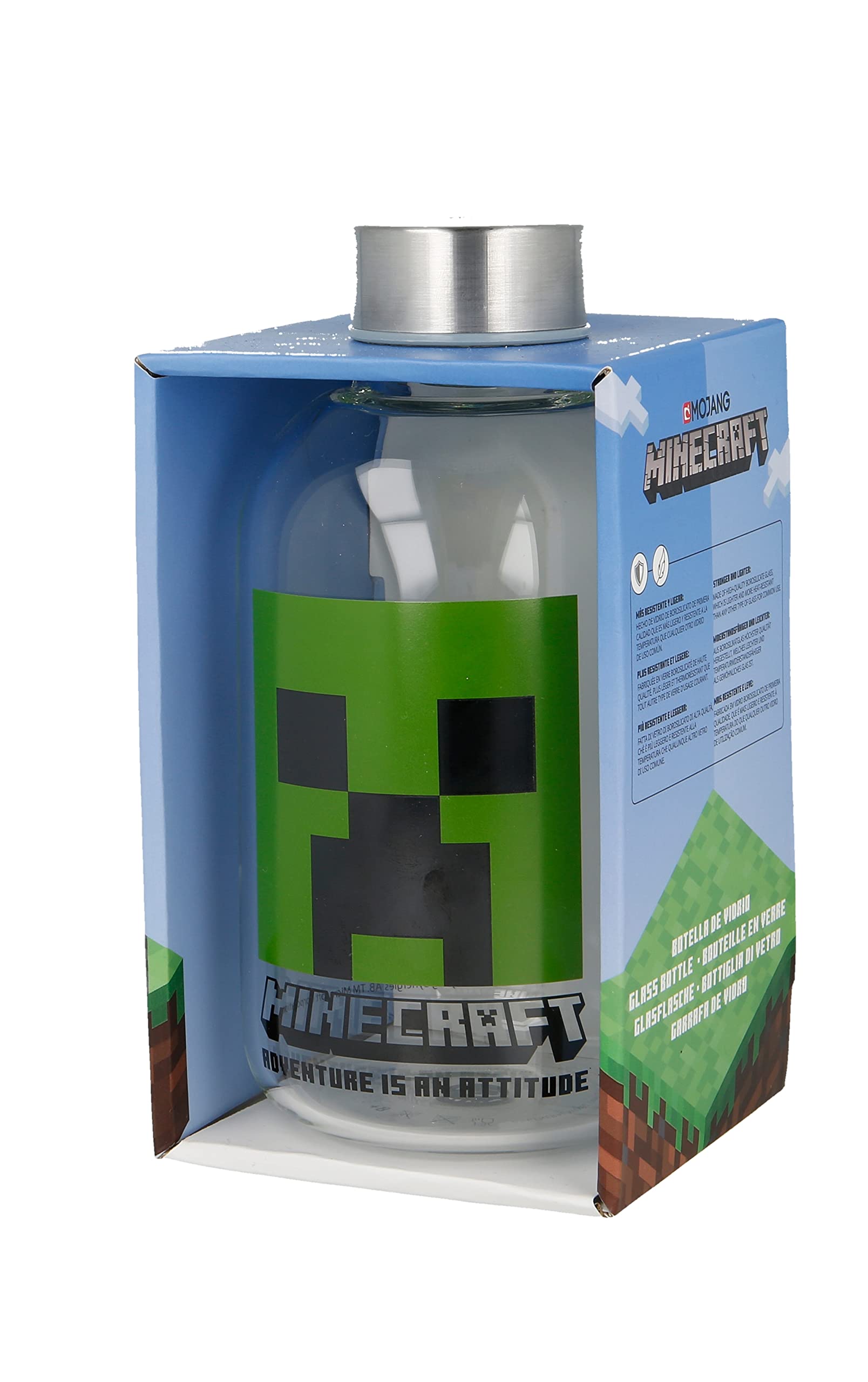 Stor8412497004447vidrio Botella, 620 Ml Capacidad, Minecraft Stor8412497004447vidrio Botella, 620 Ml Capacidad, Minecraft